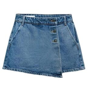 NWT- Zara Z1975 Wrap Denim Skort, Mid Blue, Size XL